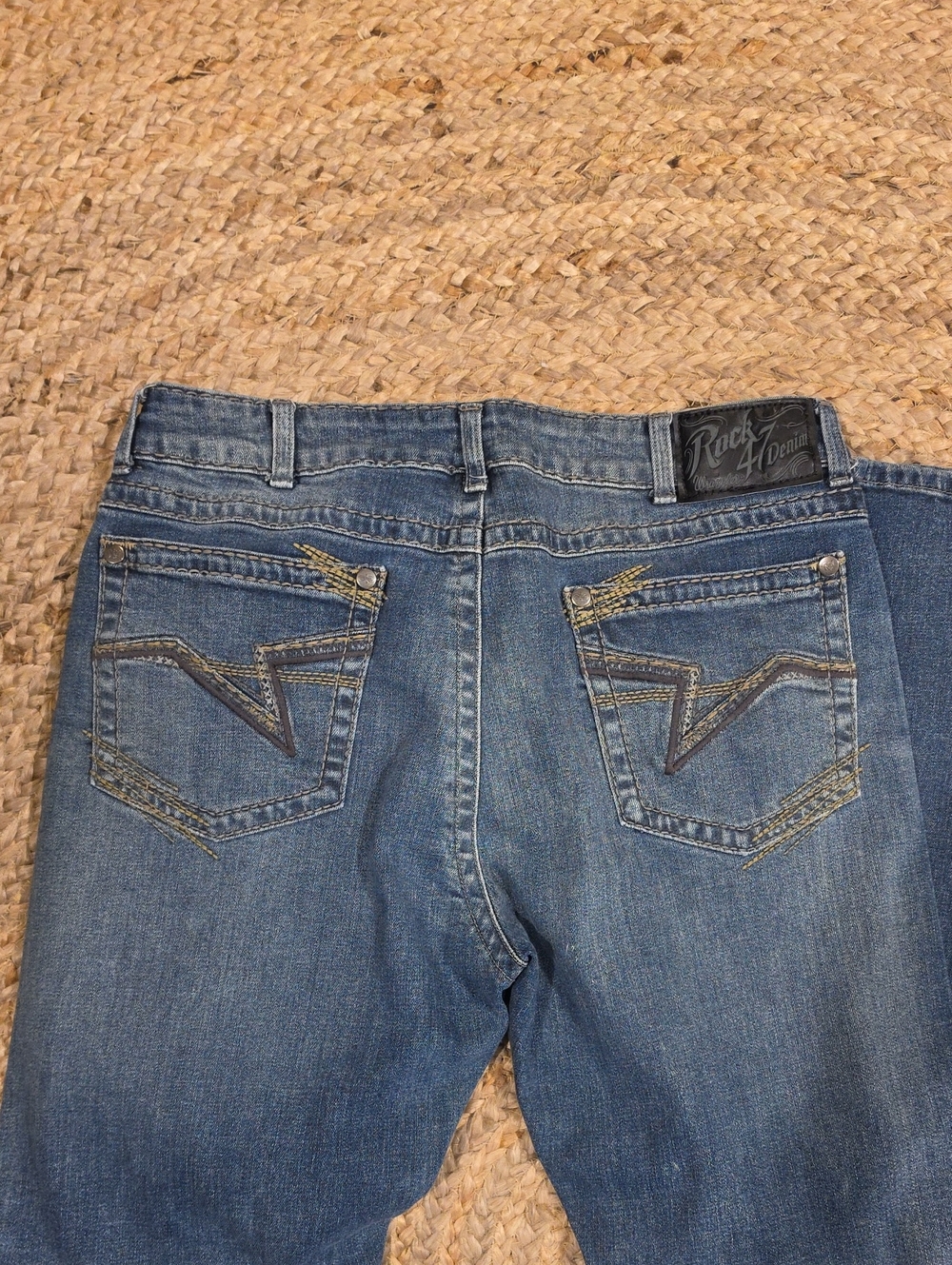 Rock & Republic Men's Medium Blue Straight Jeans with Embroidered Back Pockets